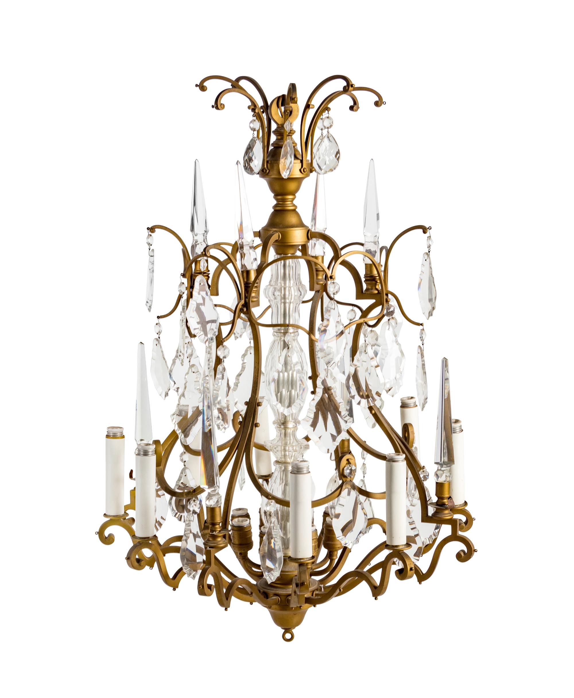 A French Gilt Metal and Glass Eight-Light Chandelier