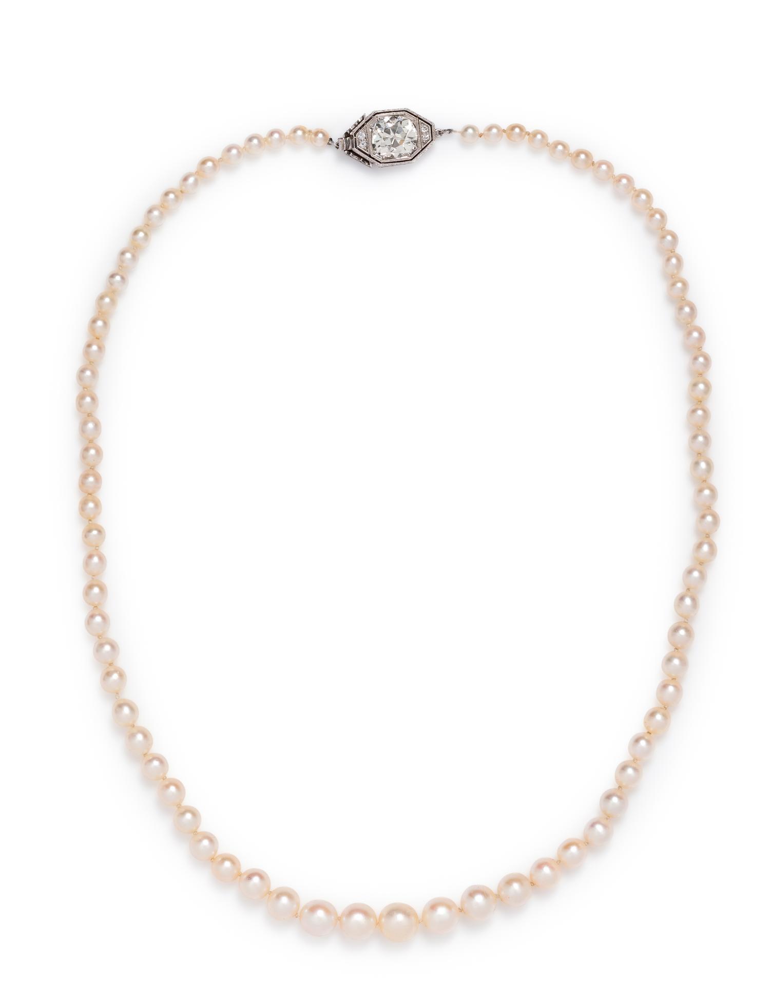 NATURAL PEARL AND DIAMOND NECKLACE
