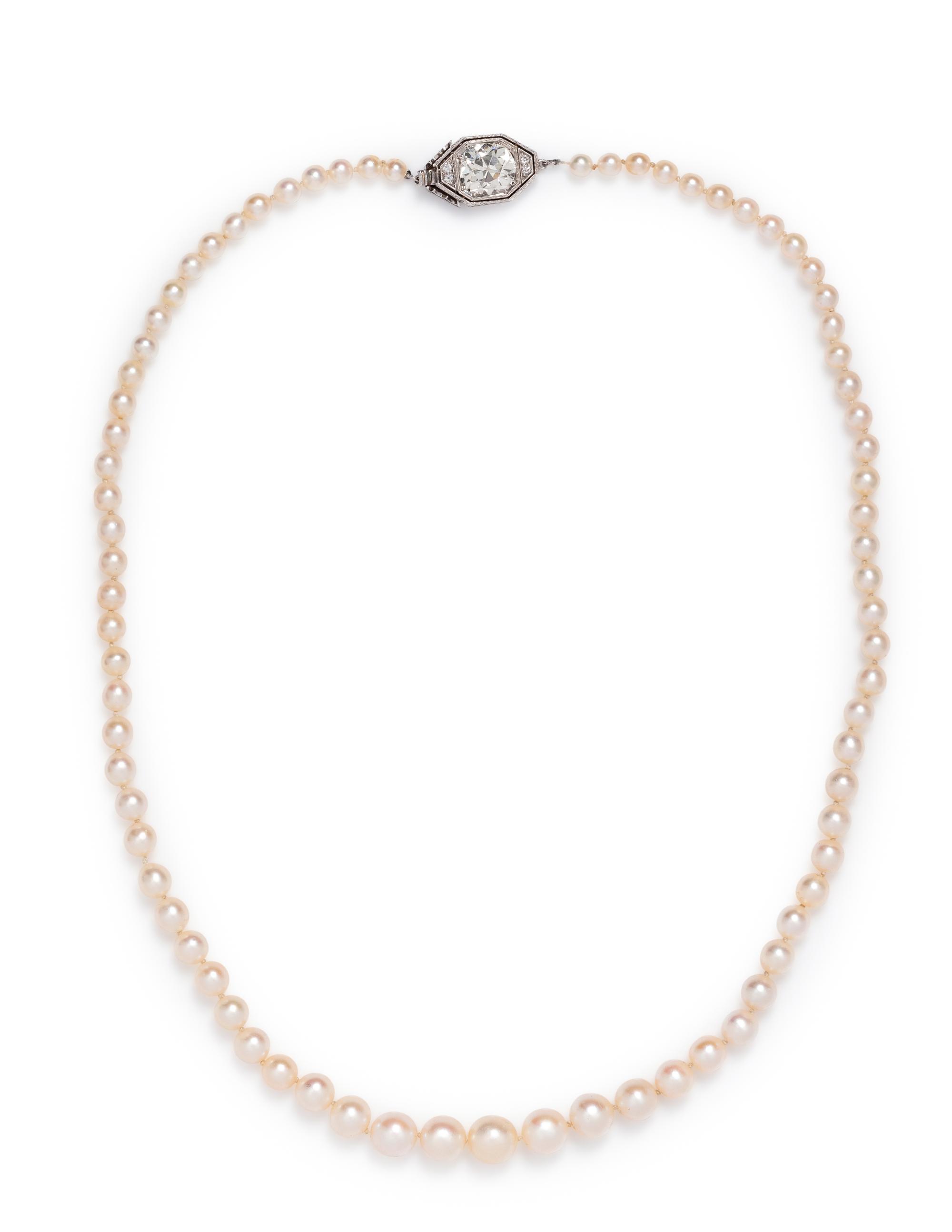 NATURAL PEARL AND DIAMOND NECKLACE