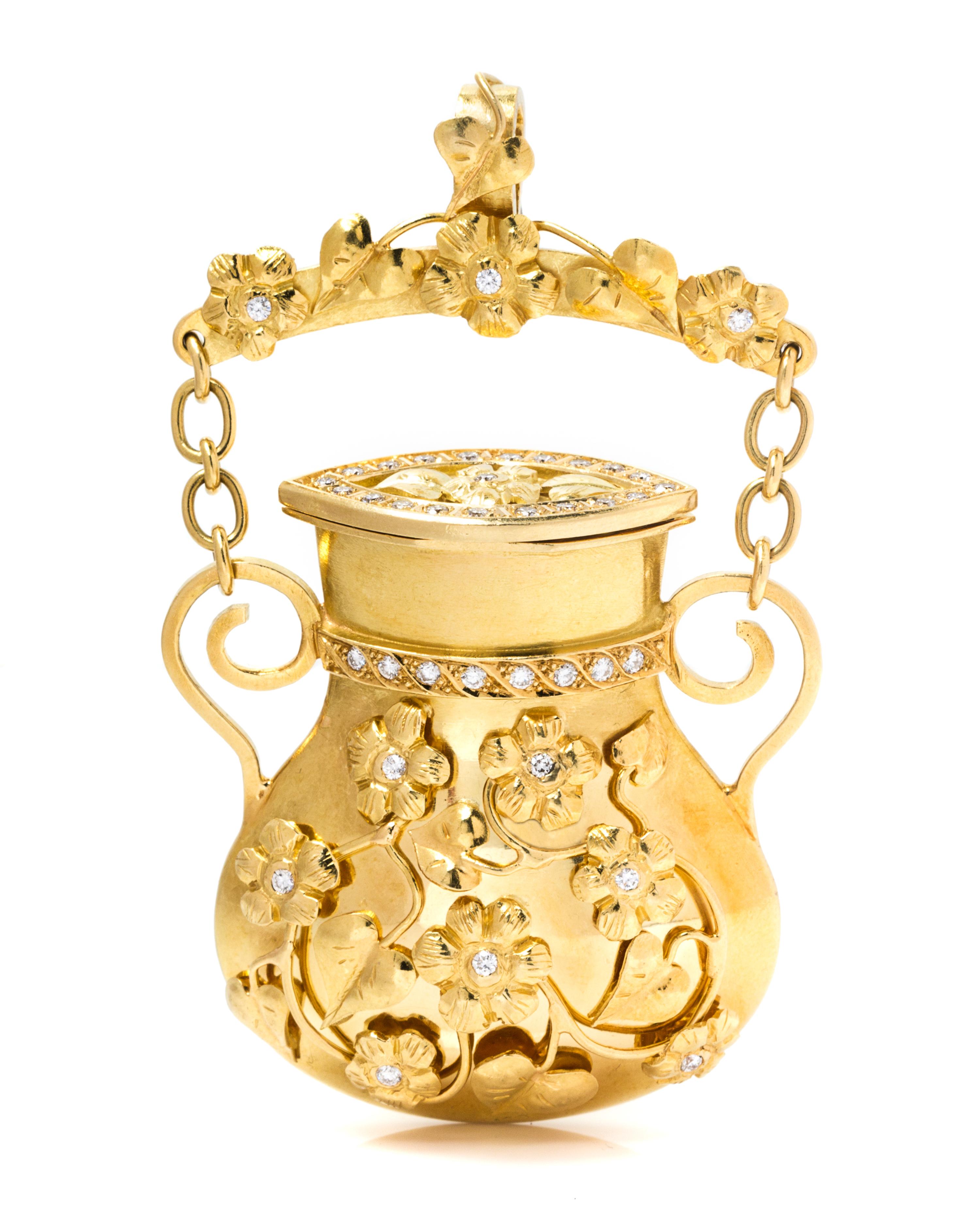 An 18 Karat Yellow Gold and Diamond Bottle Pendant, 47.10 dwts.