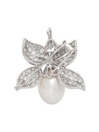 CULTURED PEARL AND DIAMOND FLOWER BROOCH