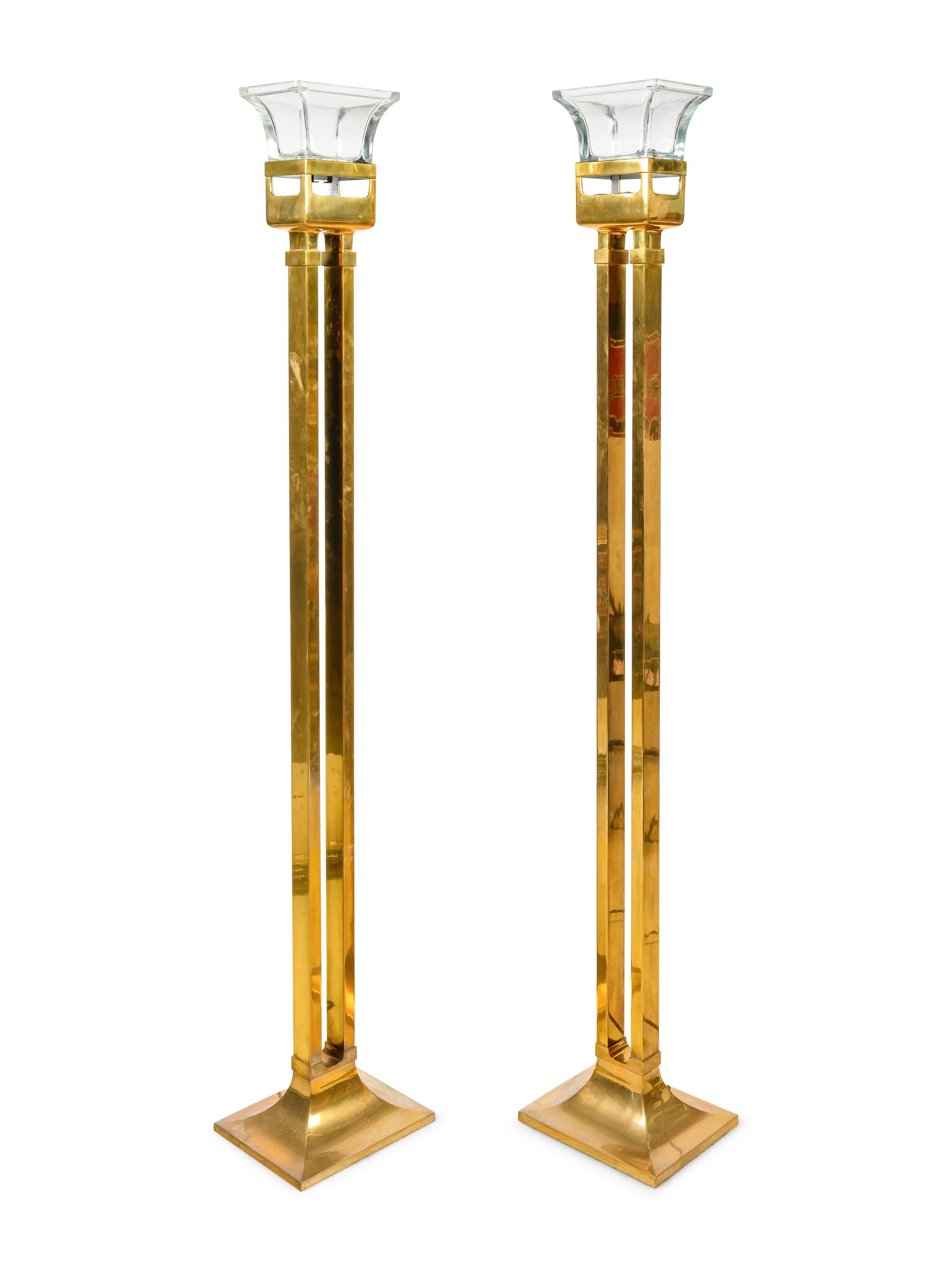 A Pair of Chapman Polished Brass Fire and Ice Torchères