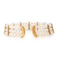 Cultured Pearl, Diamond, and Yellow Gold Choker Necklace