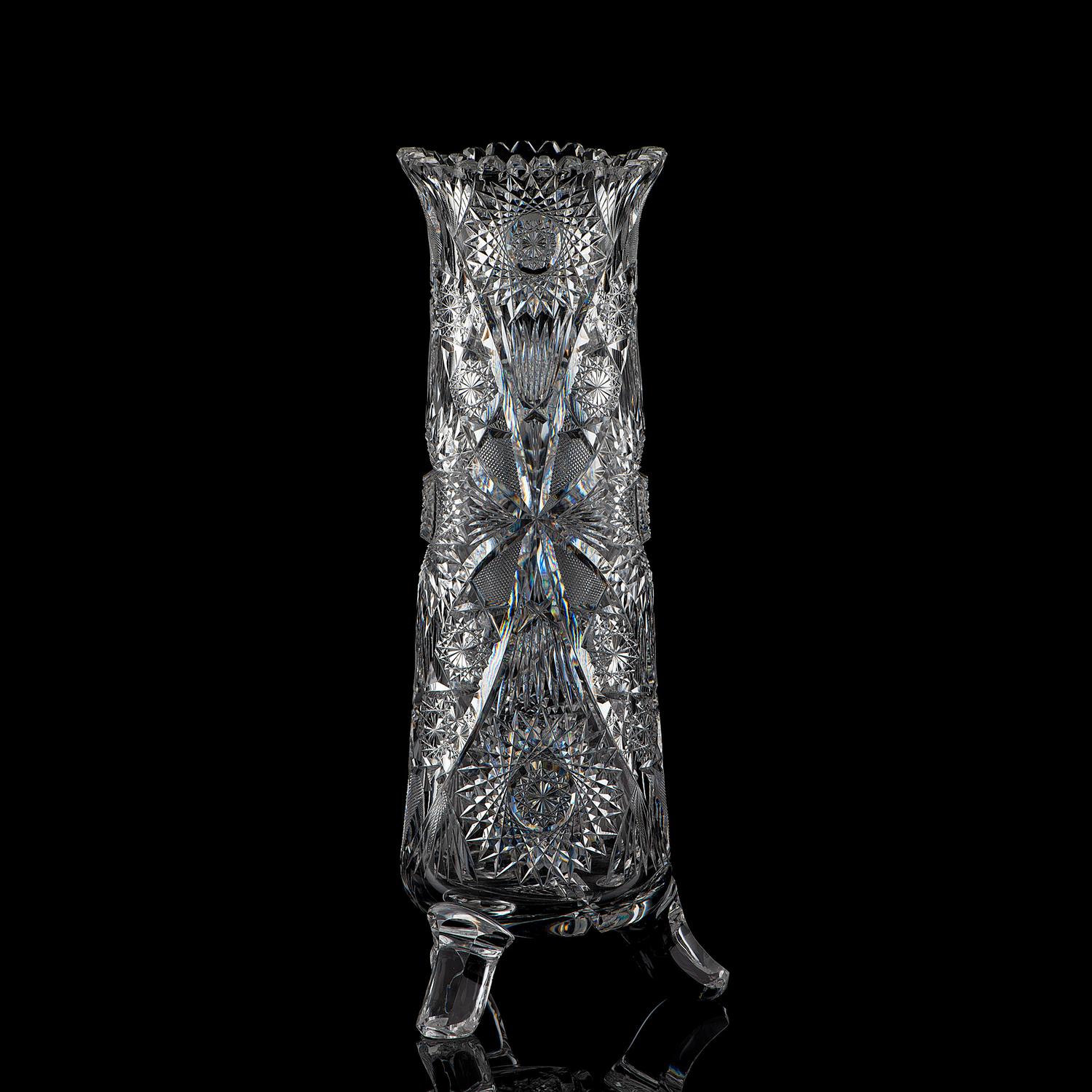 A Brilliant-Period Cut Glass Vase with Three Peg Feet