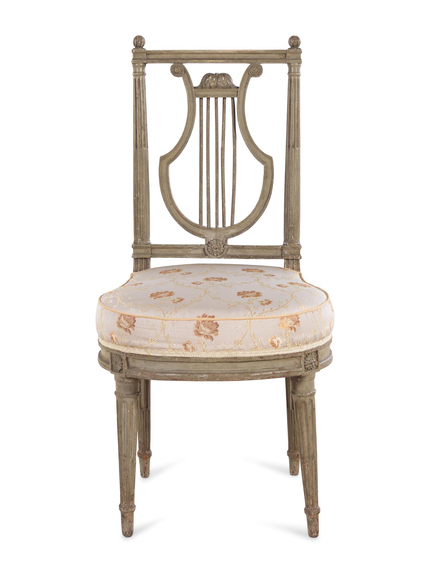 A Louis XVI Style Gray Painted Side Chair