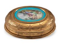 A Sèvres Style Porcelain Inset Gilt Metal Sewing Kit