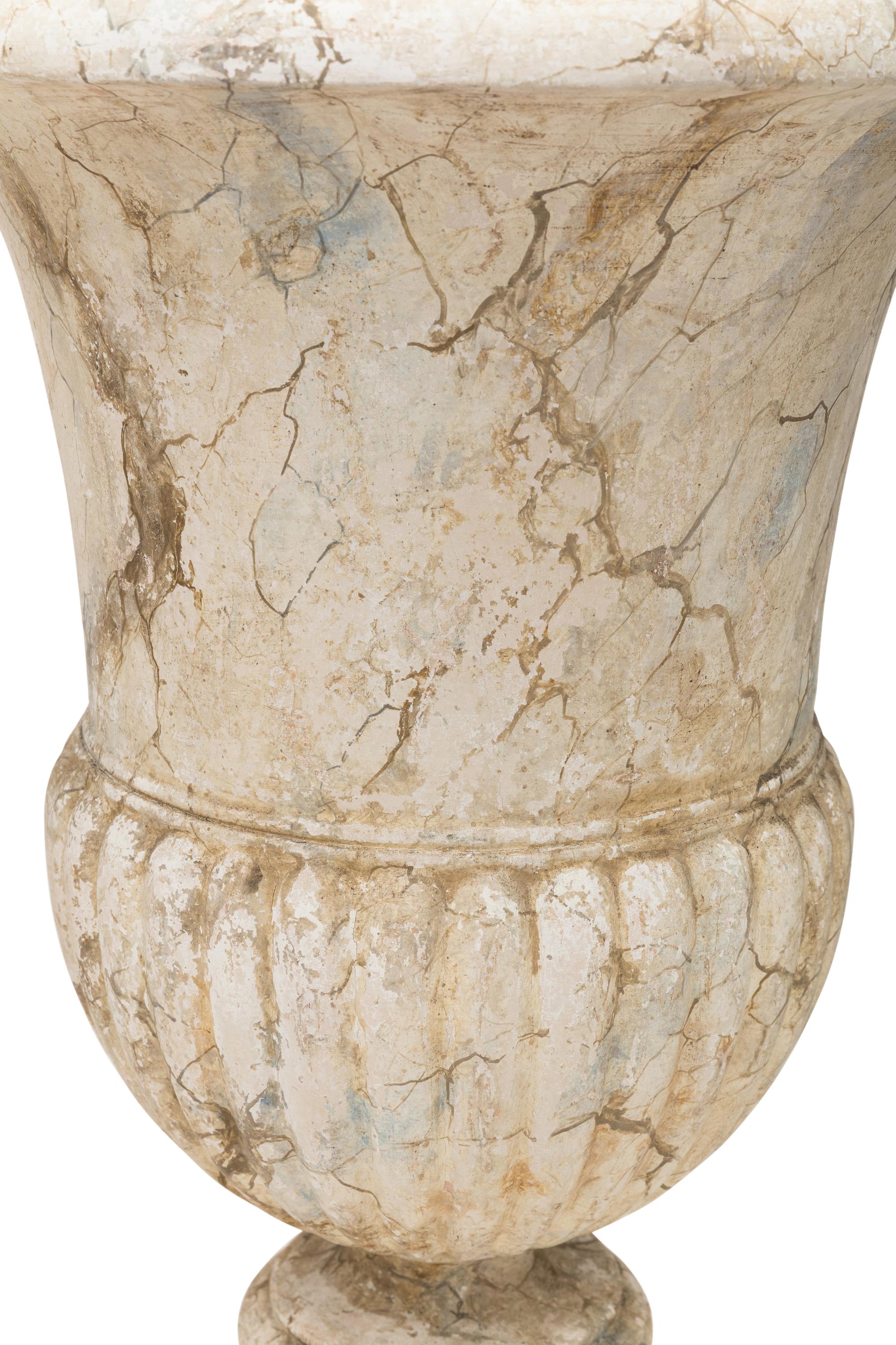 A Pair of Large Painted Faux Marble Urns