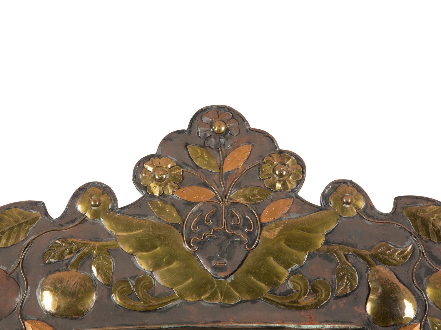 A Continental Brass and Copper Framed Mirror — 20th Century