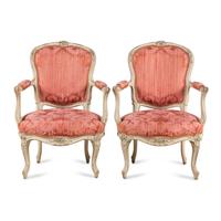 A Pair of Louis XV White-Painted Fauteuils
