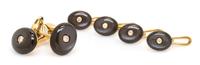 An 18 Karat Yellow Gold, Mother-of-Pearl and Diamond Dress Set, W. Germany, 16.00 dwts.