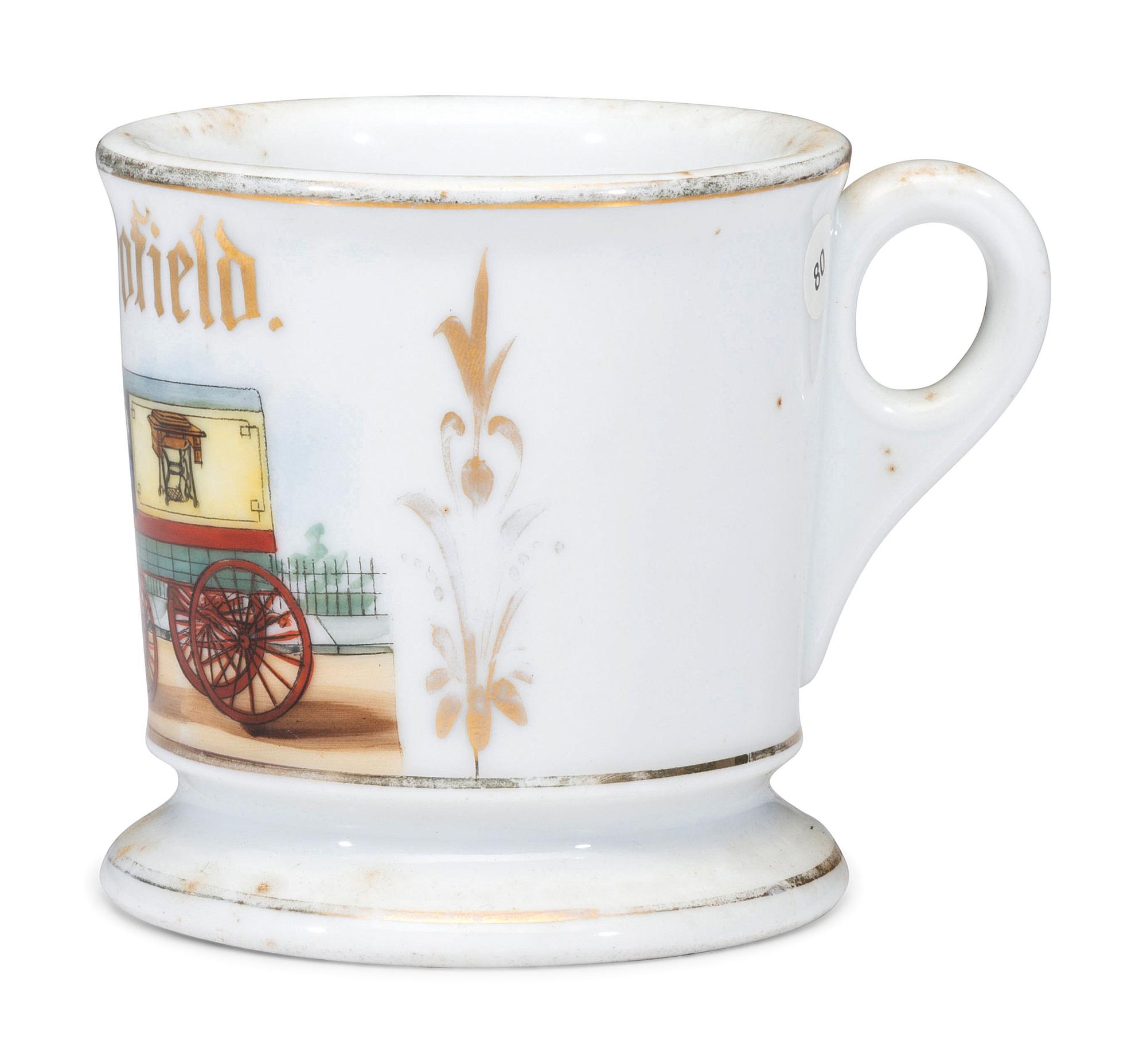 A Sewing Machine Salesman's Porcelain Occupational Shaving Mug