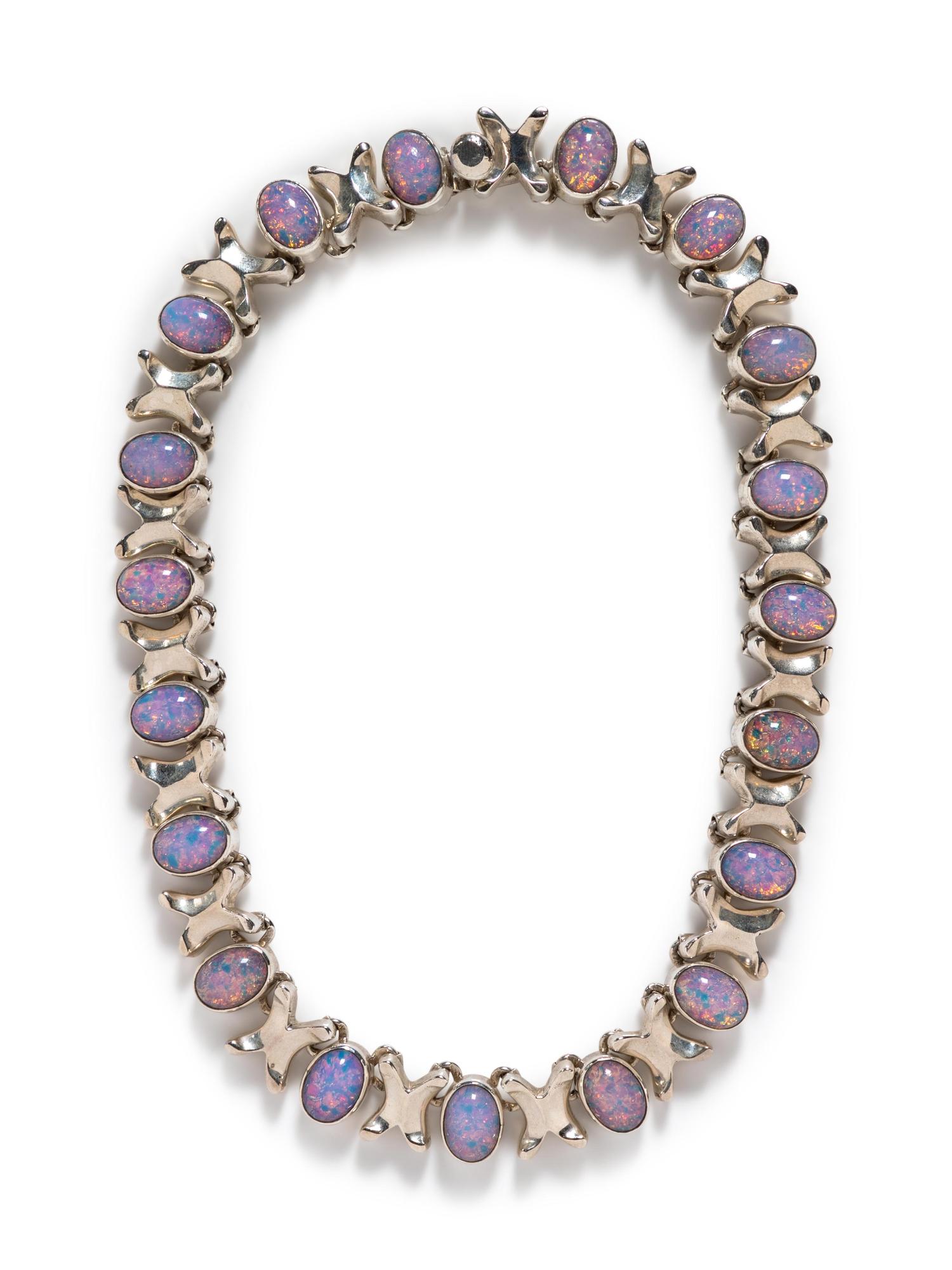 A Sterling Silver and Assembled Opal Simulant Necklace, Mexican,