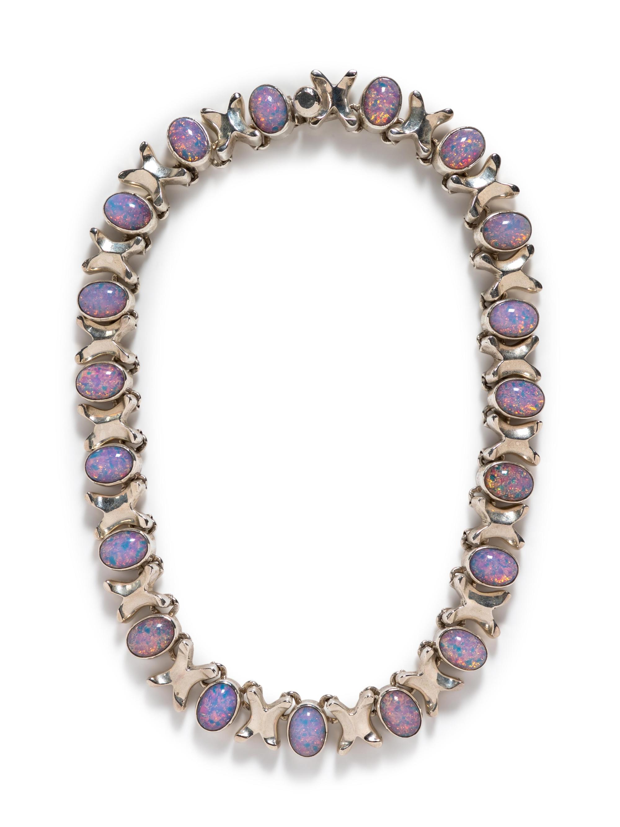 A Sterling Silver and Assembled Opal Simulant Necklace, Mexican,