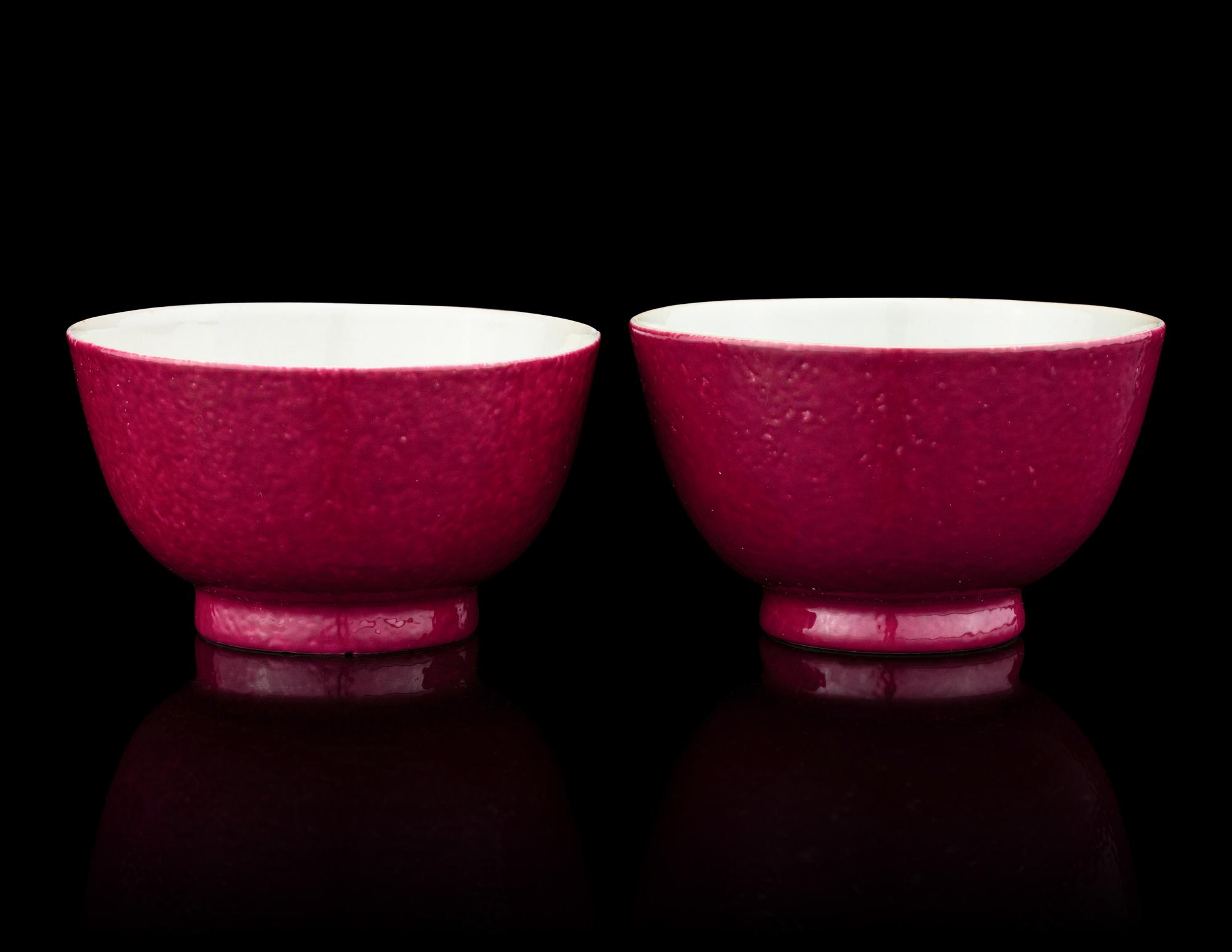 A Pair of Ruby-Back Famille Rose Porcelain Cups