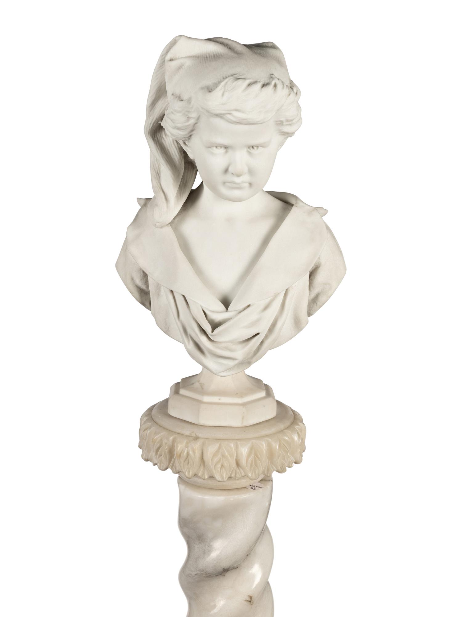 An Italian Carved Marble Bust of a Girl