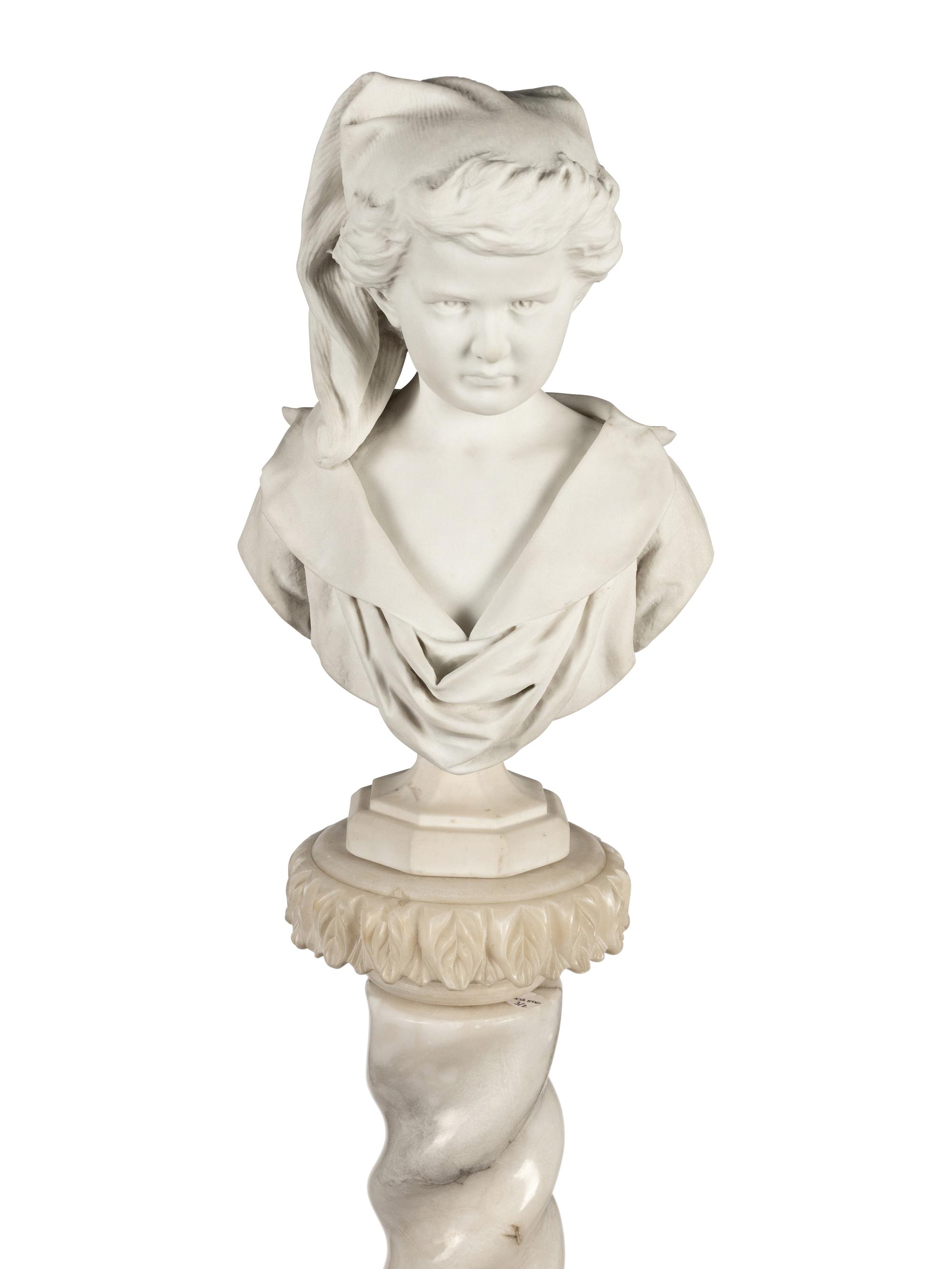 An Italian Carved Marble Bust of a Girl