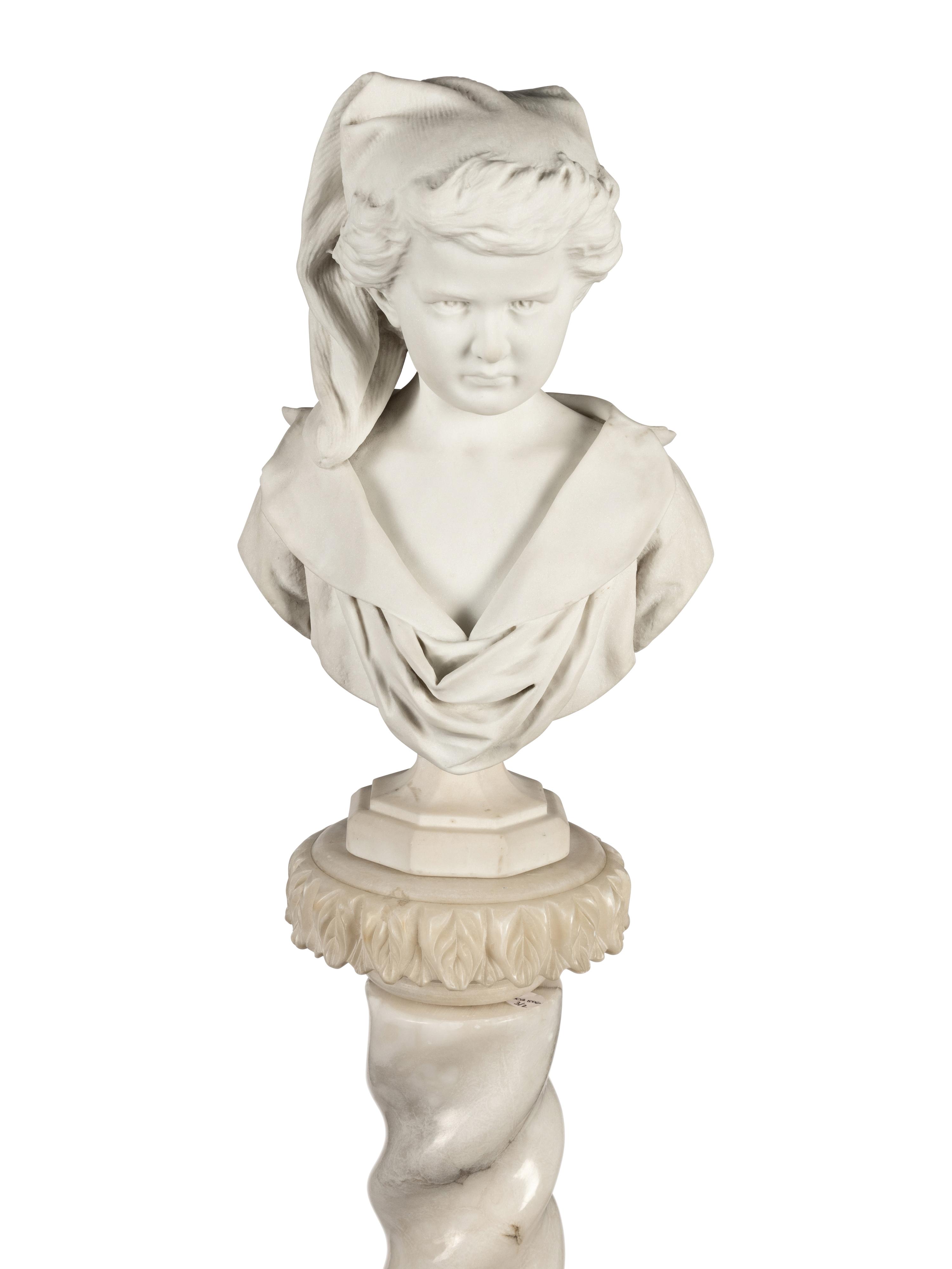 An Italian Carved Marble Bust of a Girl