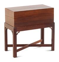 A Chippendale Figured Mahogany and Satinwood Lap Desk on Stand
