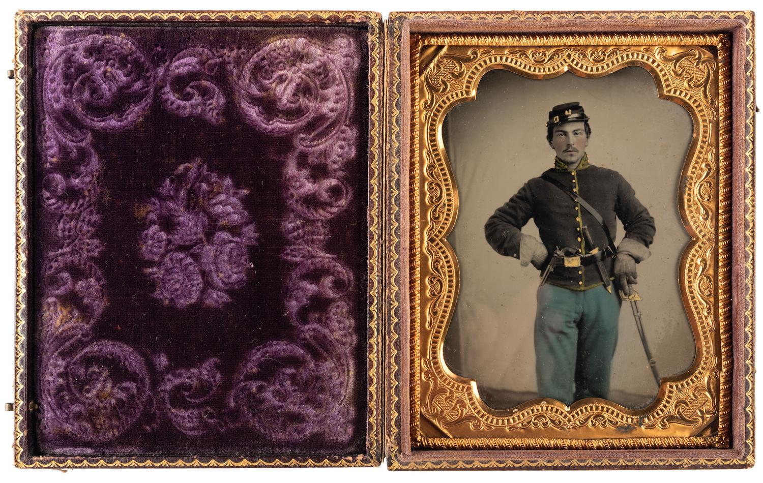 Quarter plate tintype of bugler Charles Raymond, Company D, 2nd Ohio Cavalry.