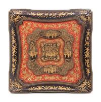 A Large Chinese Export Gilt Decorated Red and Black Lacquer Box