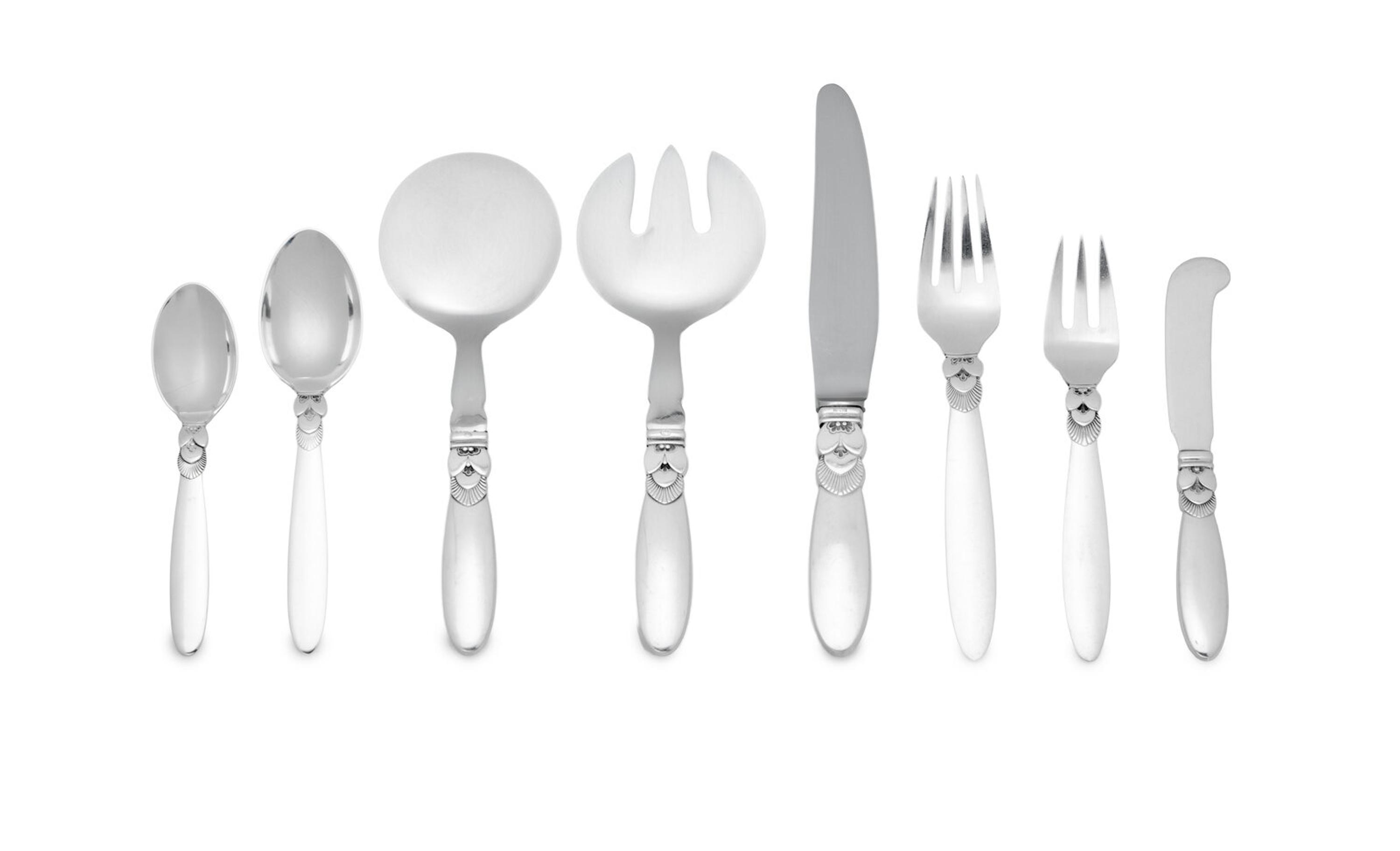 A Georg Jensen Cactus Silver Flatware Service