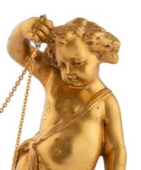 A Continental Gilt Bronze and Marble Figural Clock