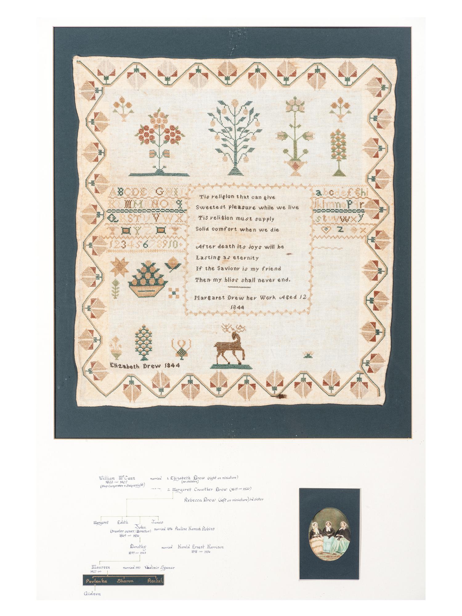 An English Needlework Embroidered Schoolgirl's Sampler