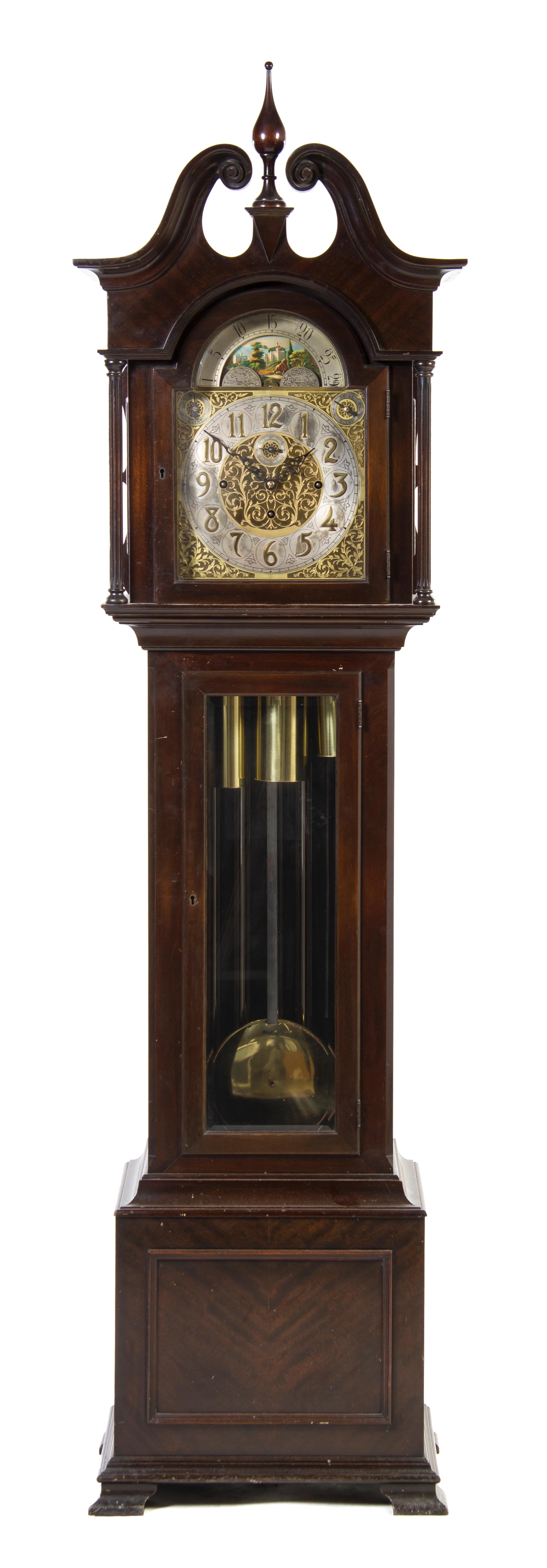 An American Mahogany Tall Case Clock, Height 86 1/2 inches.