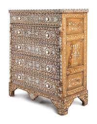 A Syrian Mother-of-Pearl Inlaid Walnut Chest of Drawers