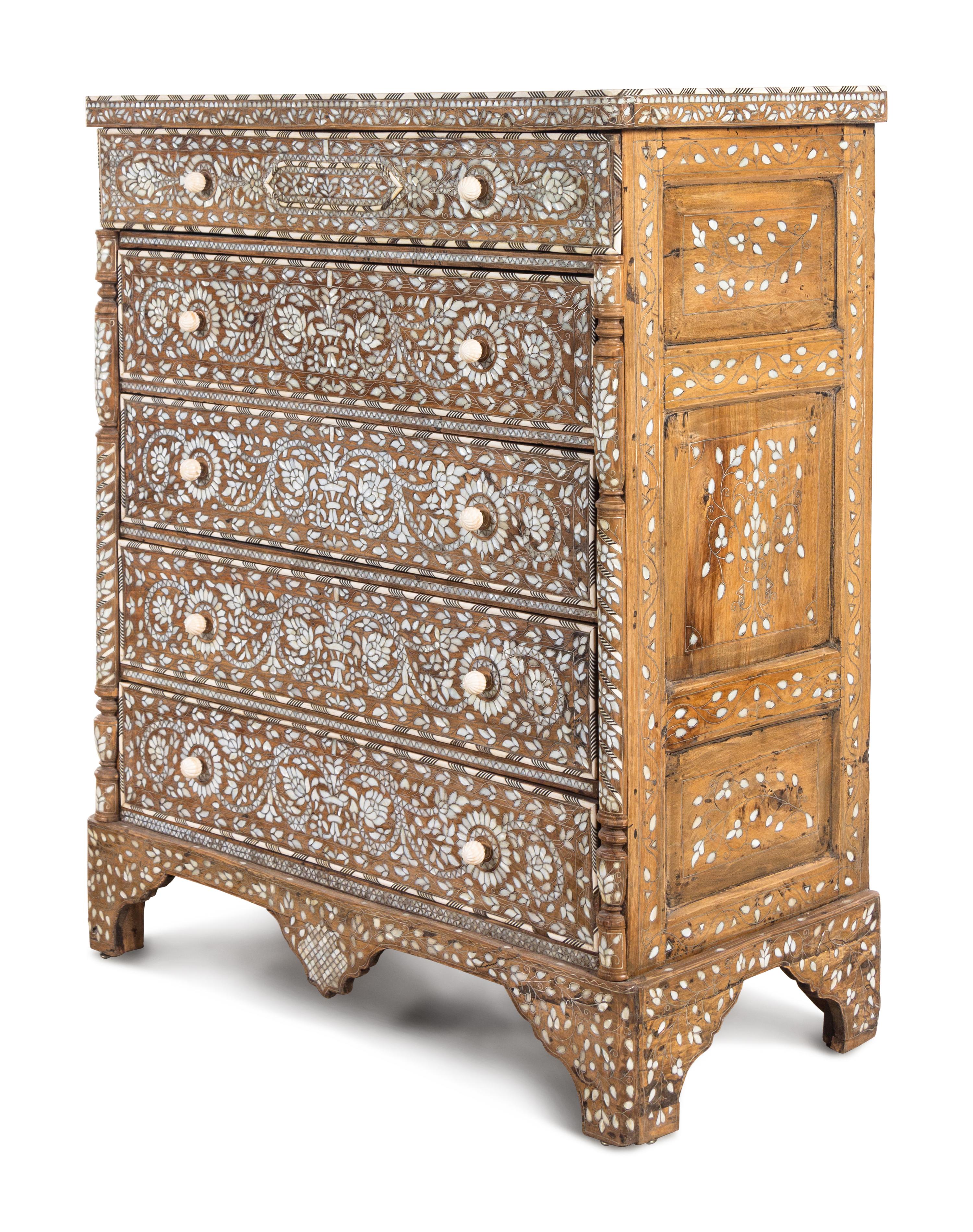 A Syrian Mother-of-Pearl Inlaid Walnut Chest of Drawers