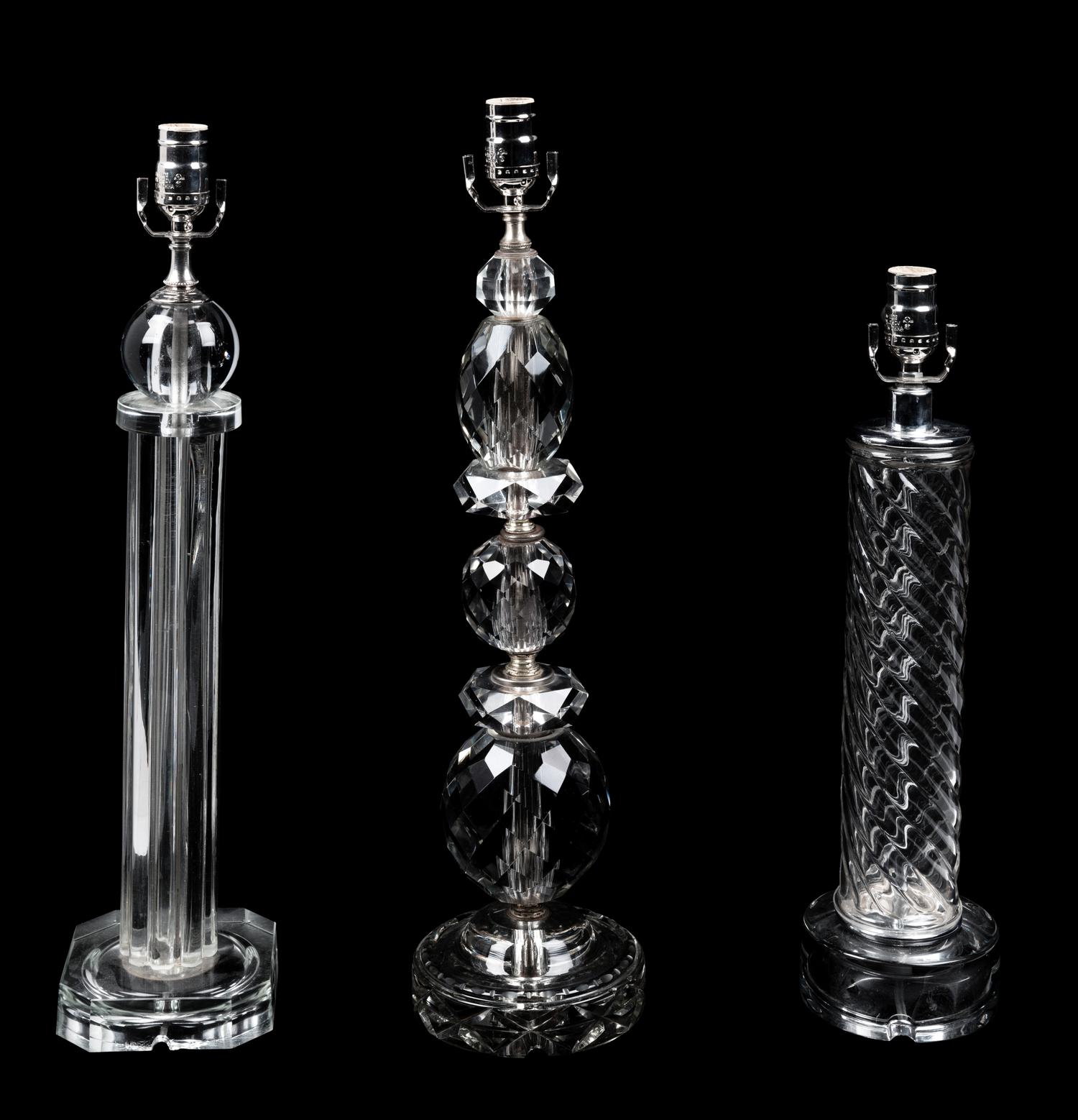 Three Modernist Cut and Molded Glass Lamps