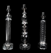 Three Modernist Cut and Molded Glass Lamps