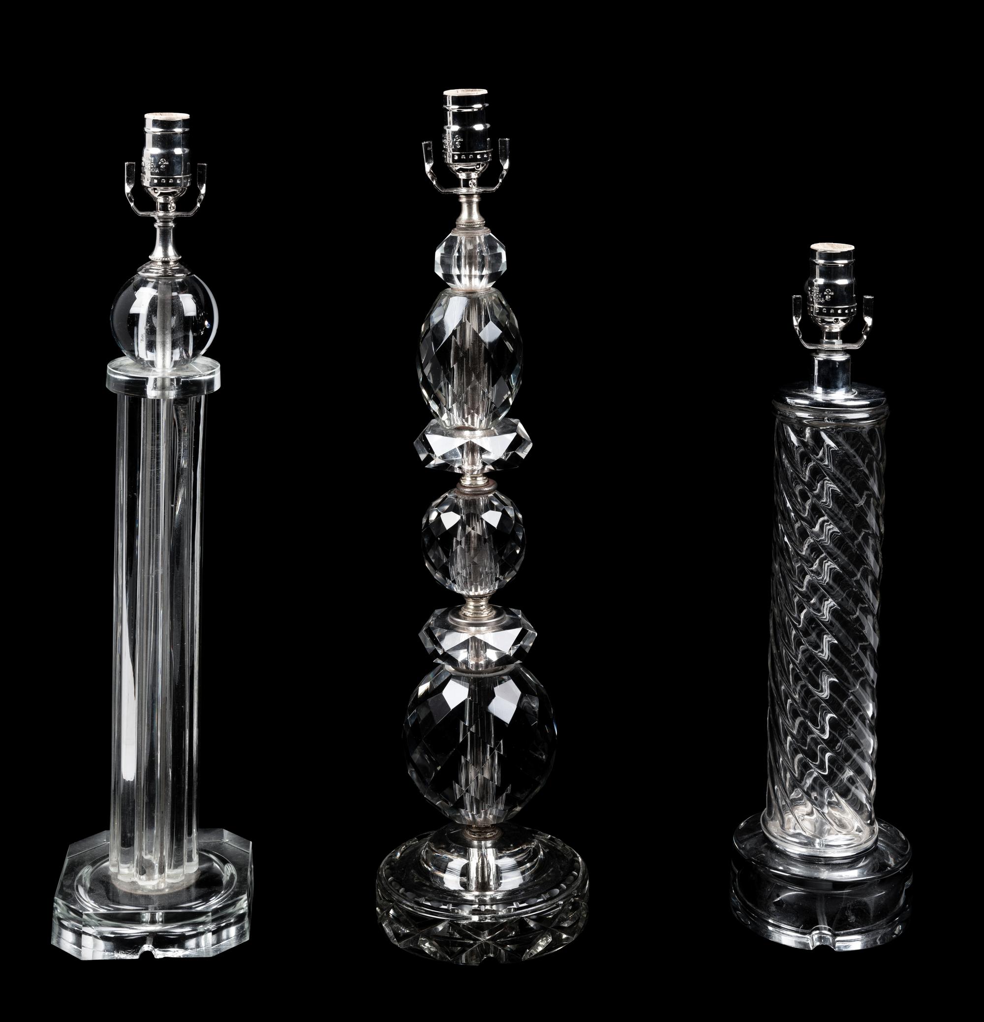 Three Modernist Cut and Molded Glass Lamps