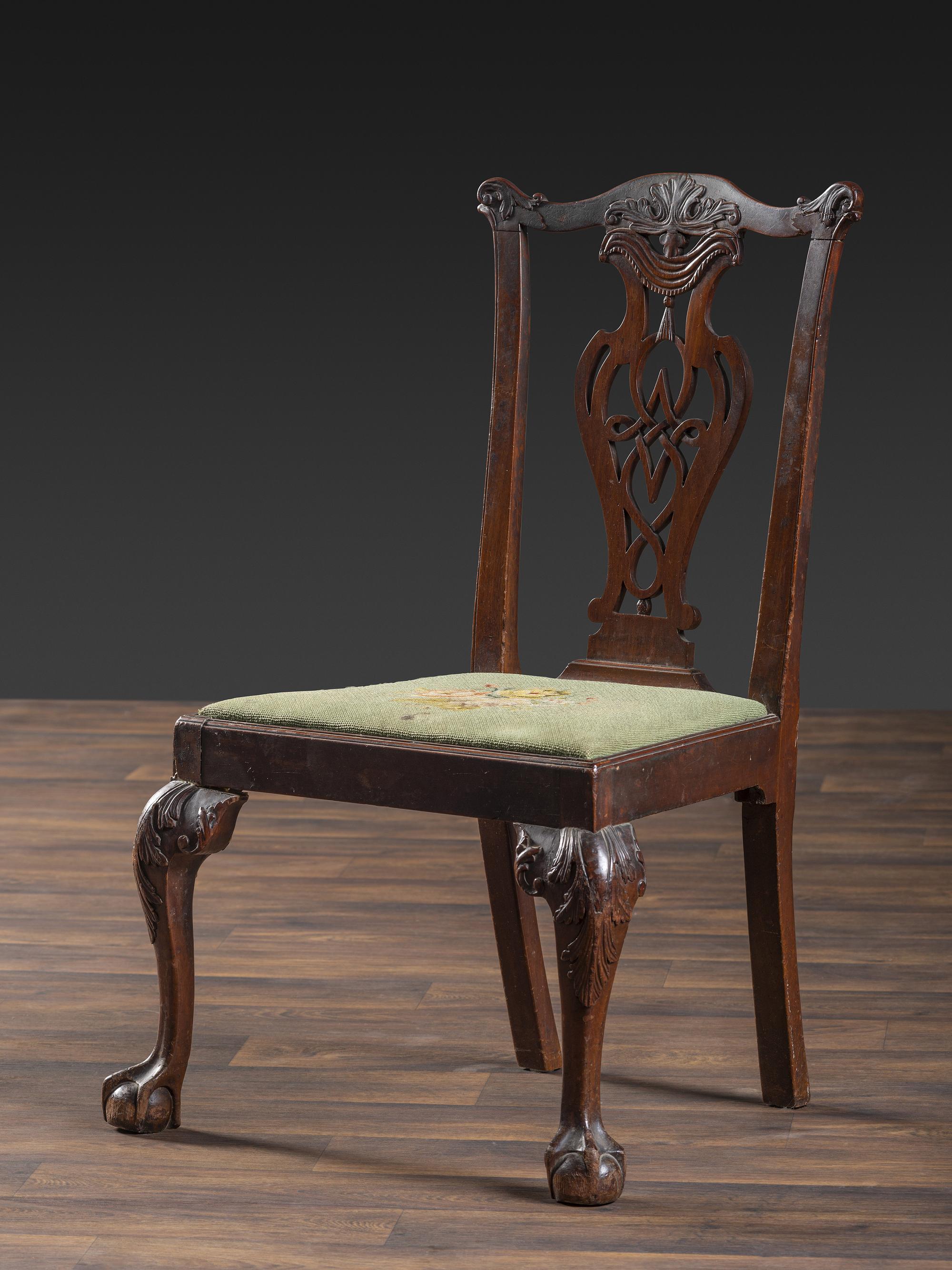 A Chippendale Carved Mahogany Claw-and-Ball Foot Side Chair