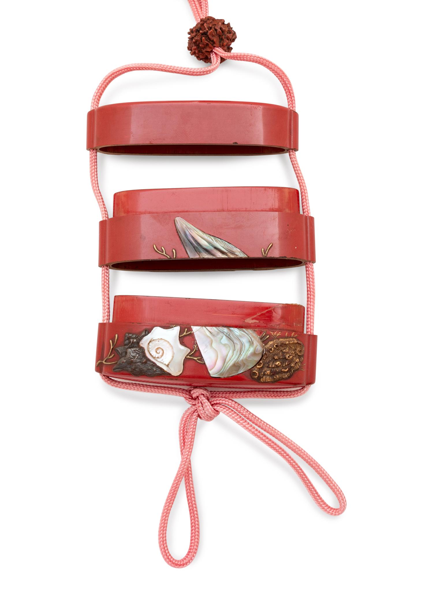 A Mother-of-Pearl Inlaid Red Lacquer Two-Case Inro