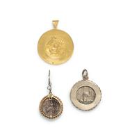 Two Greek Silver Coins and One Byzantine Gold Coin — Set in gold and silver pendants