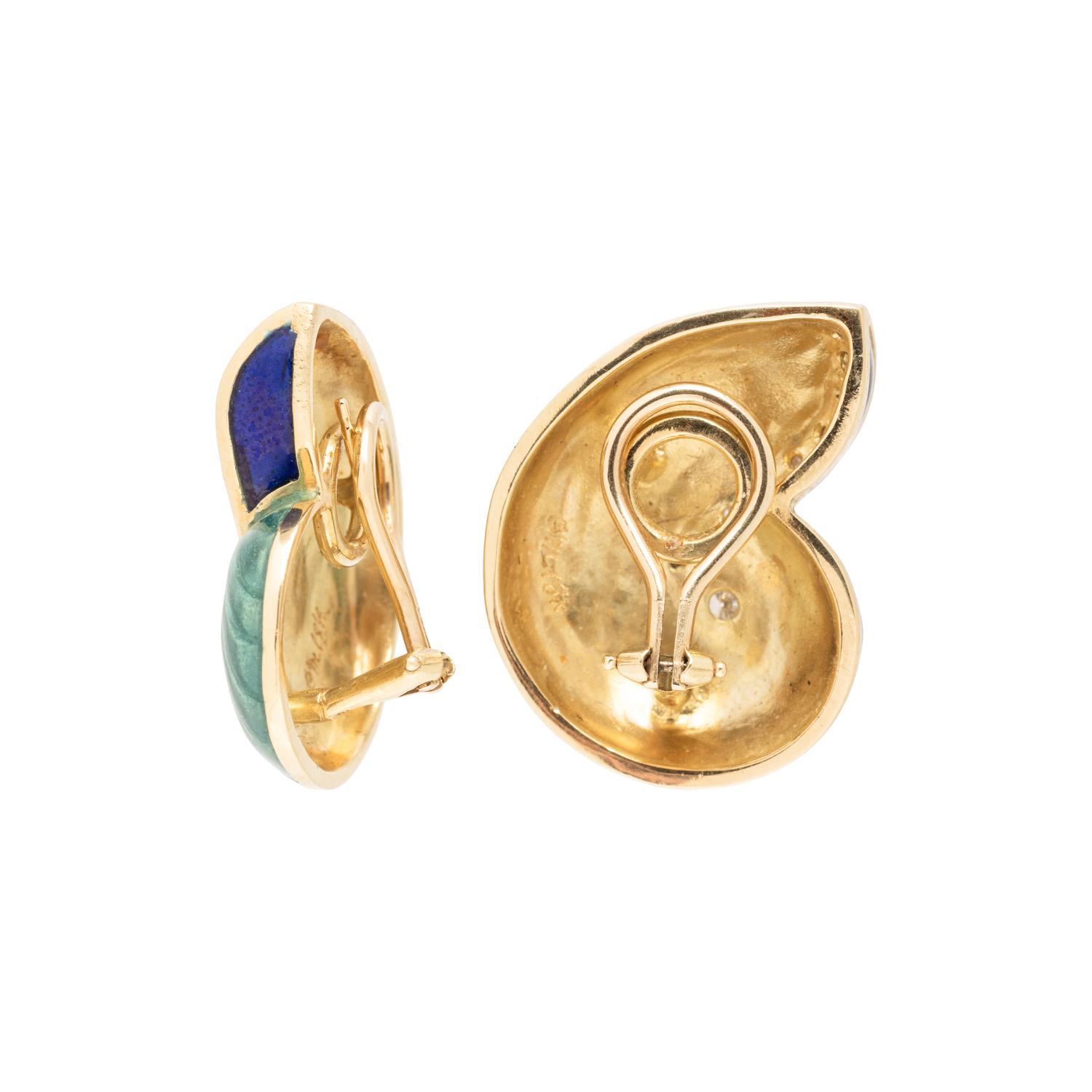ENAMEL AND DIAMOND CLIP EARRINGS