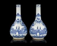 A Pair of Chinese Blue and White Porcelain Bottle Vases