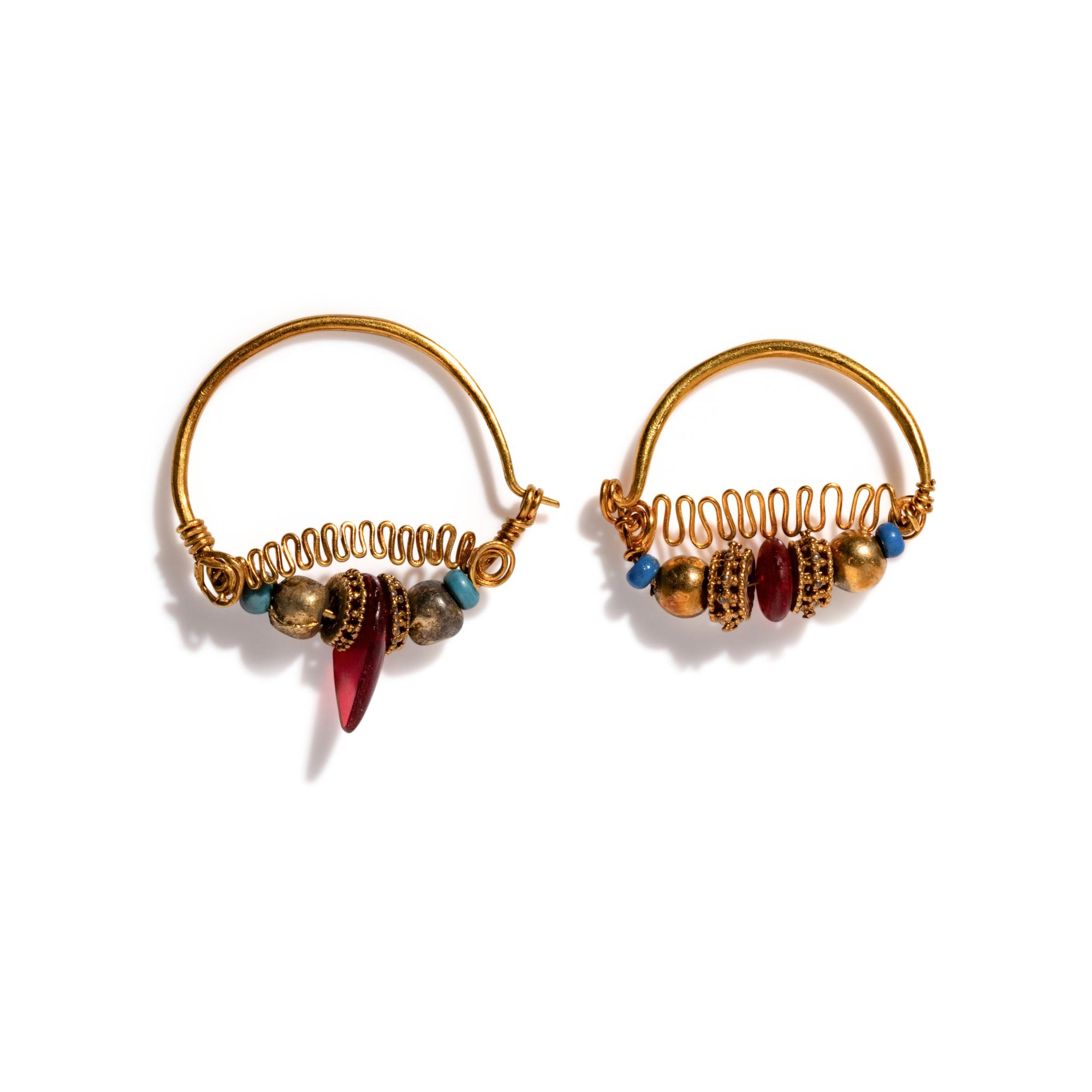 A Pair of Byzantine Gold and Glass Earrings