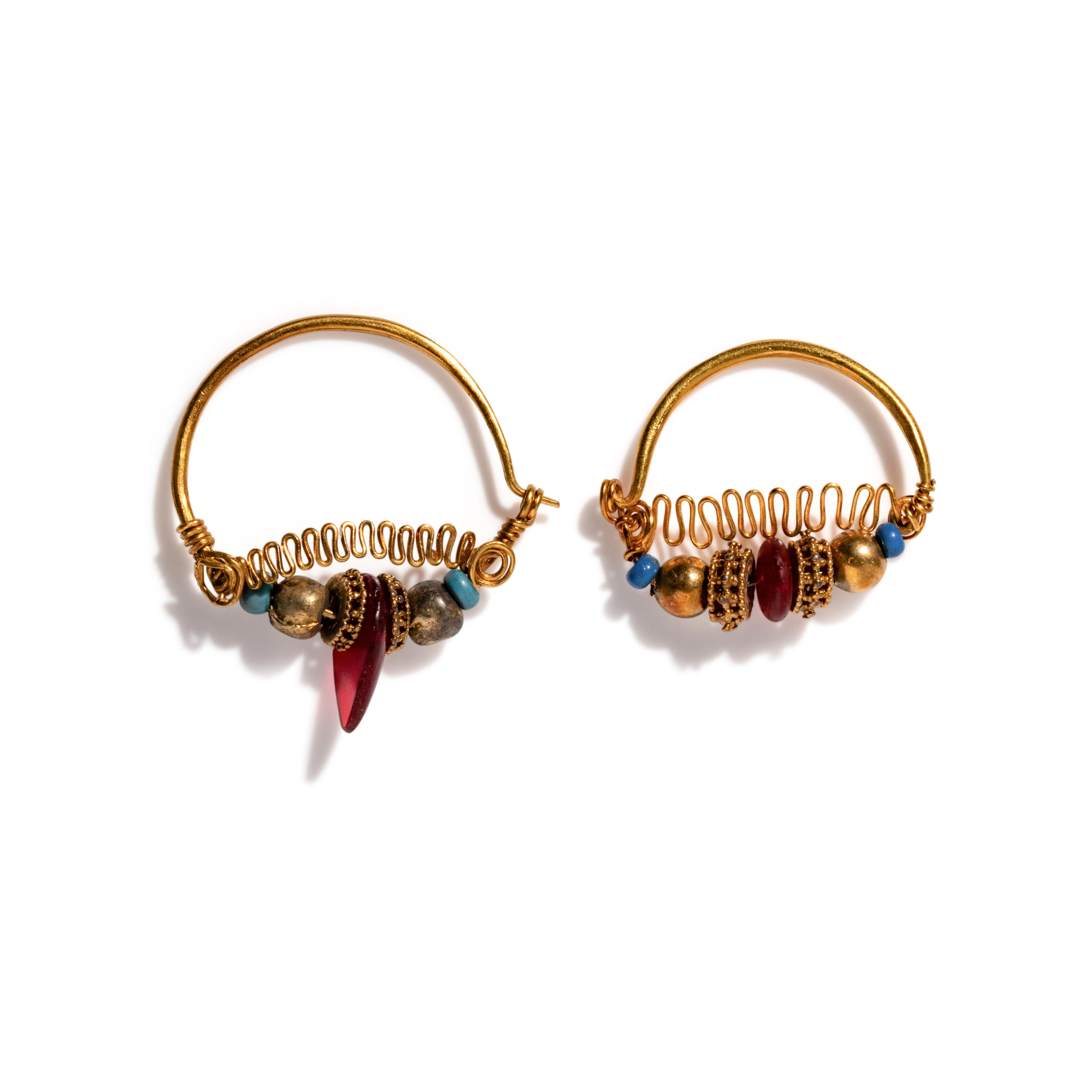 A Pair of Byzantine Gold and Glass Earrings