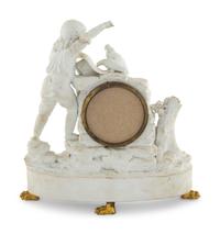 A French Gilt Bronze Mounted Biscuit Porcelain Figural Clock