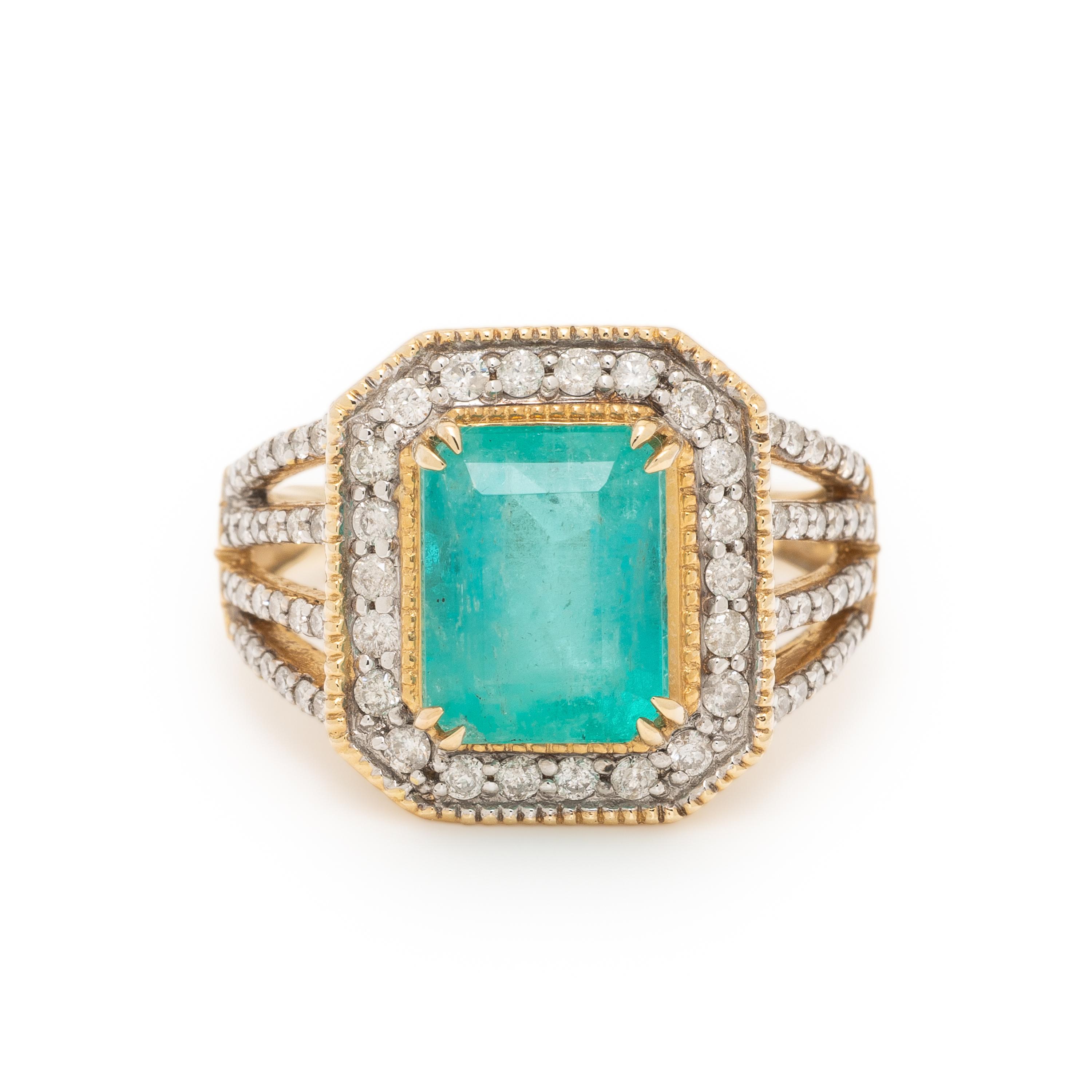 Emerald, Diamond, and Yellow Gold Ring