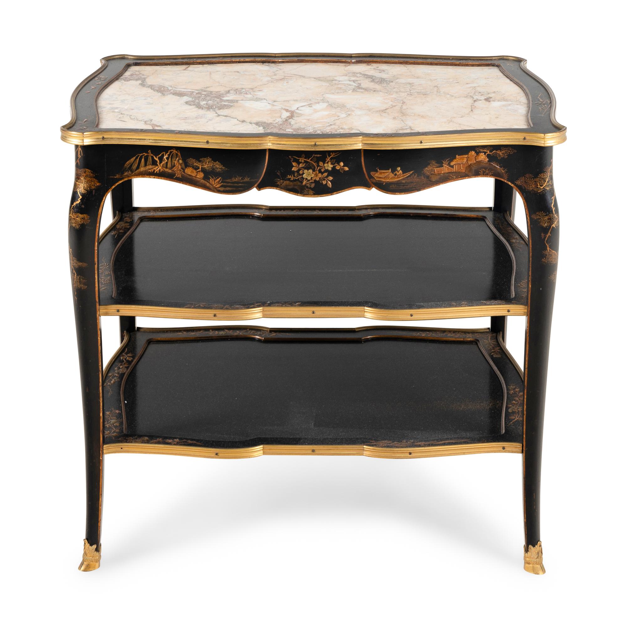 A Louis XV Style Black Lacquer and Gilt Bronze Mounted Table