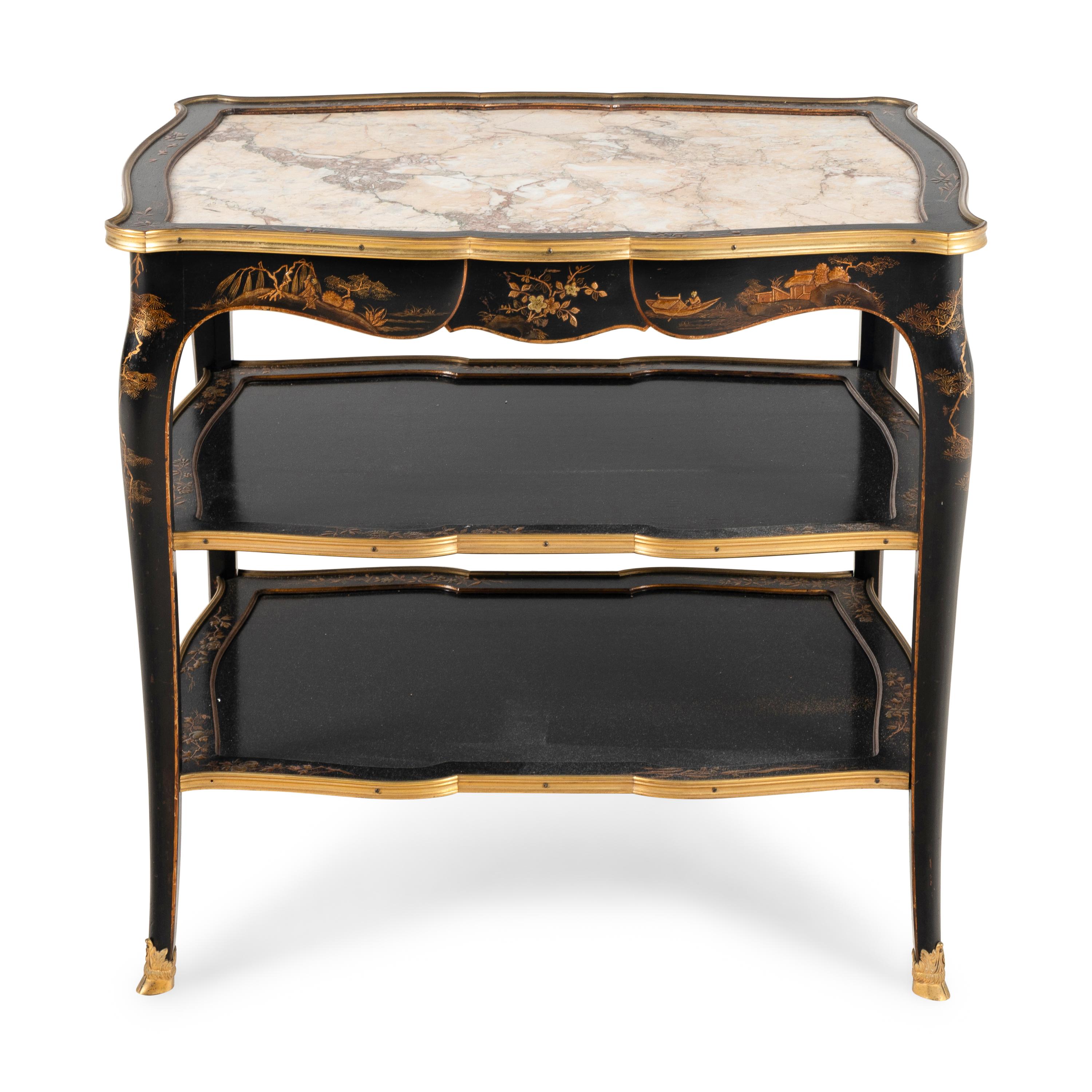 A Louis XV Style Black Lacquer and Gilt Bronze Mounted Table