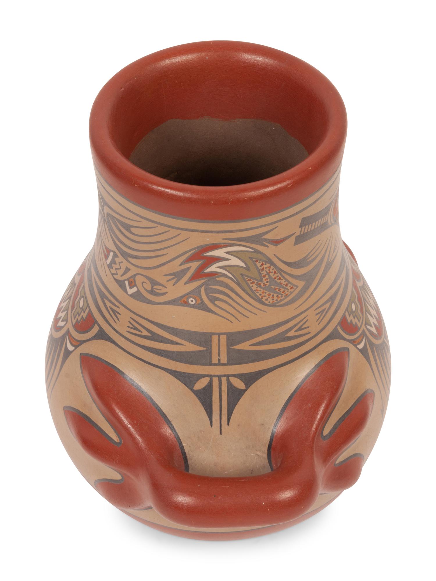 Polychrome Handled Pottery Vase