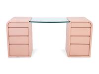 A Karl Springer Style Painted Cloth Wrapped and Glass Dressing Table with a Lucite Stool — CIRCA 1970