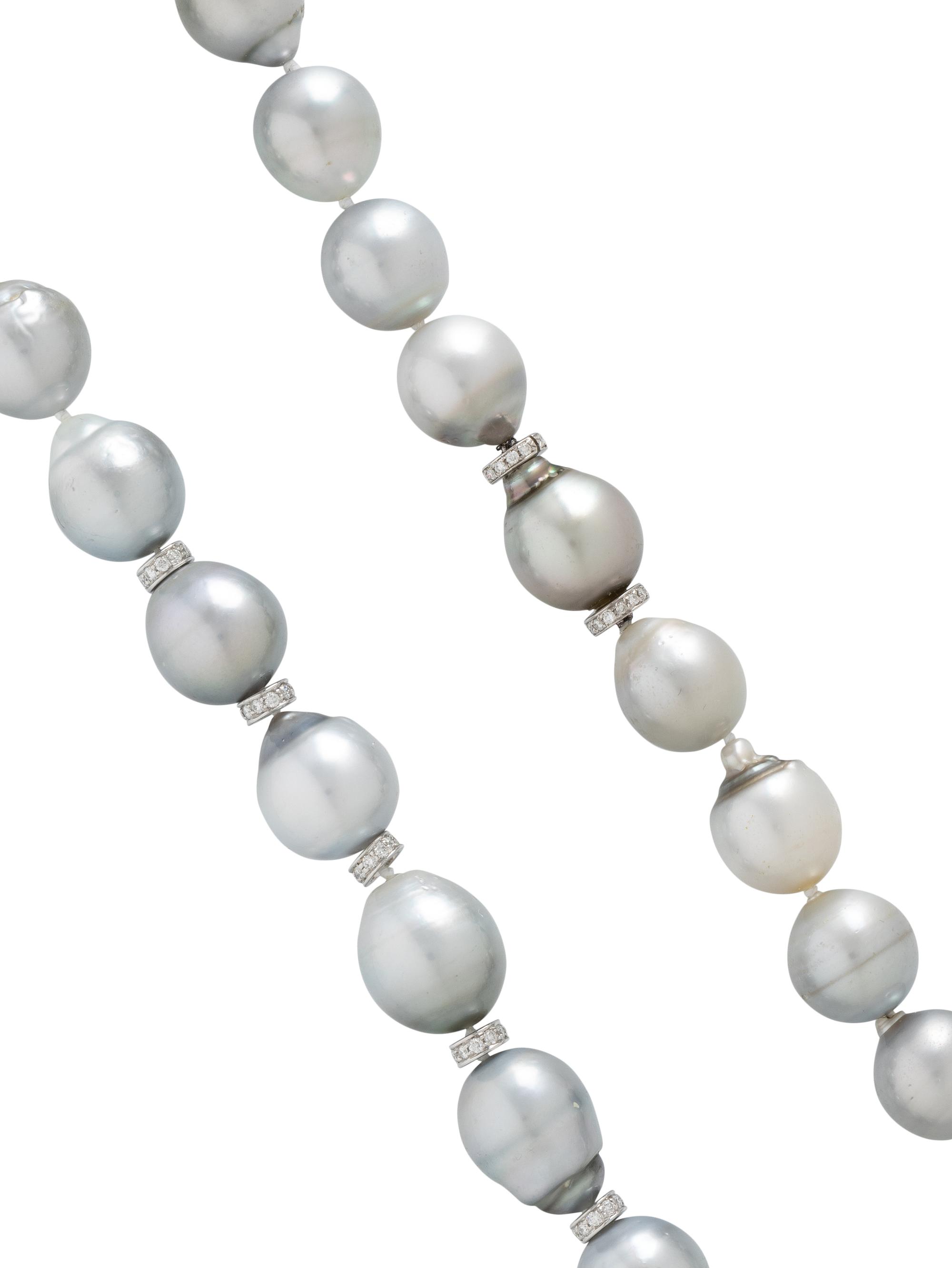 GRAY CULTURED PEARL AND DIAMOND NECKLACE