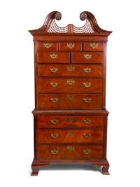An American Chinese Chippendale Style Carved Mahogany Chest on Chest