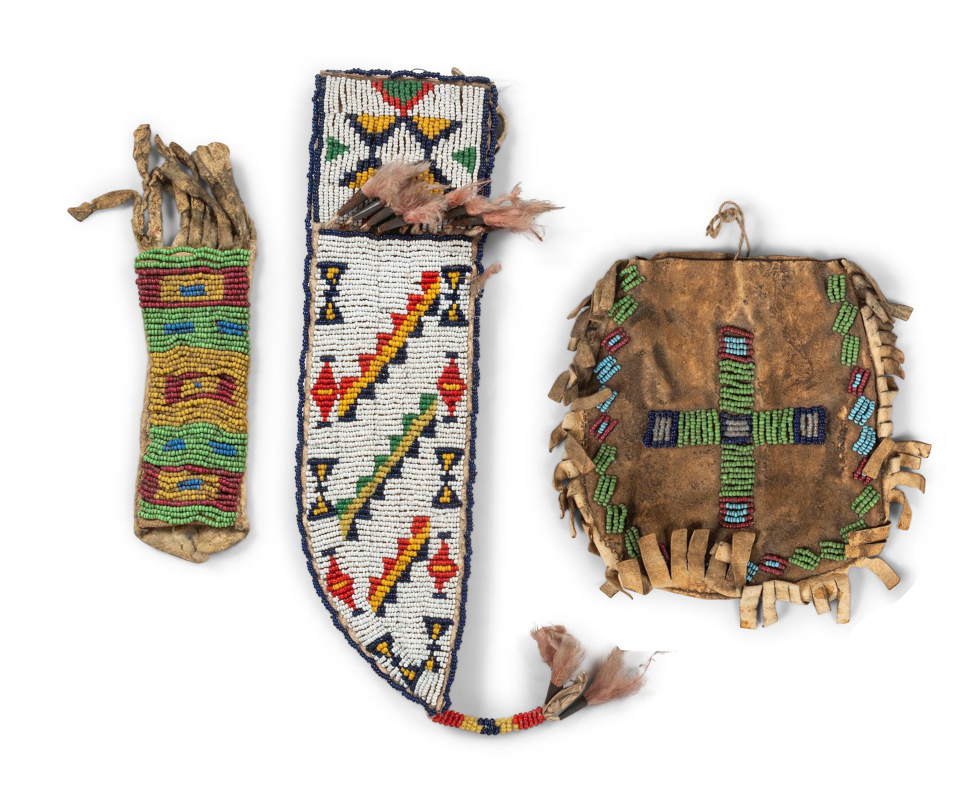 Sioux Beaded Knife Sheath AND Two Beaded Bags