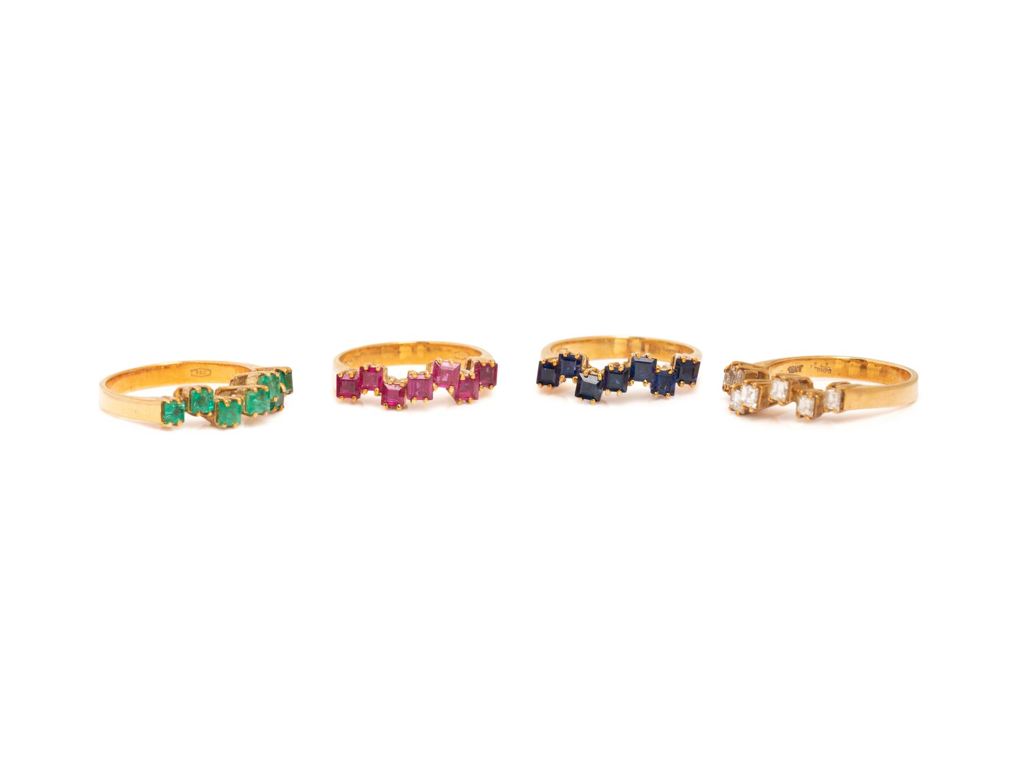 DIAMOND, RUBY, EMERALD, AND SAPPHIRE STACKABLE RINGS